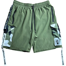 Load image into Gallery viewer, Olive Green/ White, Black LT Caution Shorts